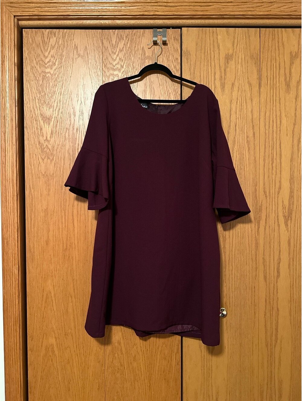 Women's Purple Bell Sleeve Knee-Length Dress